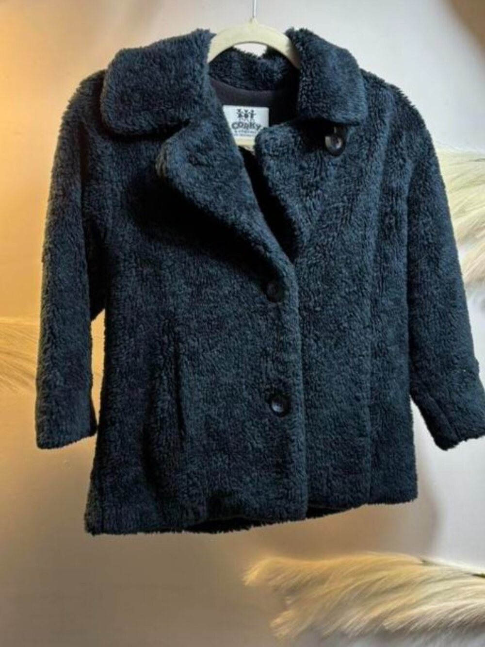 (#178) Corky & Company blue faux fur coat Size L